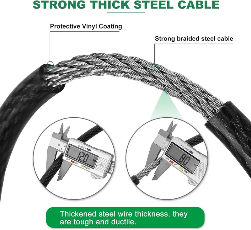 DAOSEC 33 ft x 1/2" Heavy Duty Cut-Proof Security Cable | Flexible Vinyl-Coated Braided Steel with Looped Ends | Weatherproof Anti-Theft Locking Cable for Bikes, Gates, Kayaking & Outdoor Equipment - Image 2